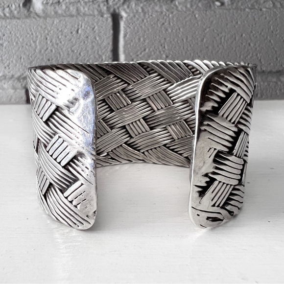 Huge VINTAGE Sterling Silver Mexico Woven Unisex Cuff - Picture 6 of 11